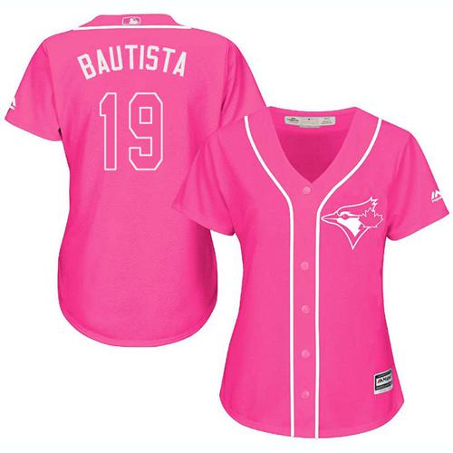 Blue Jays #19 Jose Bautista Pink Fashion Women's Stitched MLB Jersey - Click Image to Close